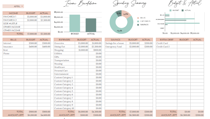 Monthly Budget Spreadsheet